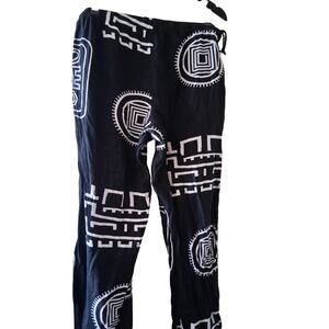 Ashro Women's Drawstring Pull On Tribal Print Pants Causal Black Size XXL
